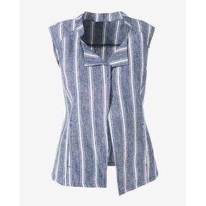 Chicos Lavish Linen Stripe Vest Brand Sz 2/US Sz Large/12 EUC Open Front